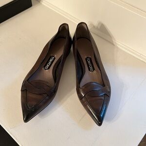 Tom Ford Brown Leather Pointy Ballet Flat - 38